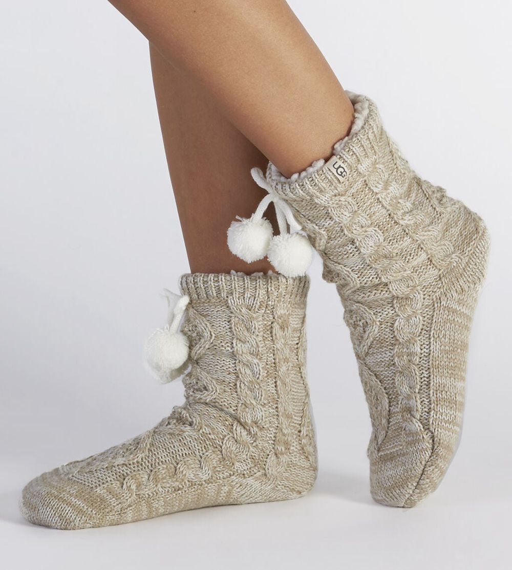 Ugg Sock Womens - Ugg Pom Pom Fleece Lined Crew White - 213GDJOTS